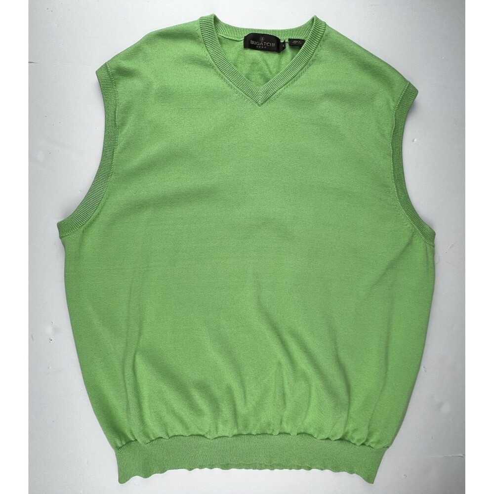 BUGATCHI Sweater Vest Mens L‎ 100% Mercerized Pima Cotton Green Hong Kong Golf